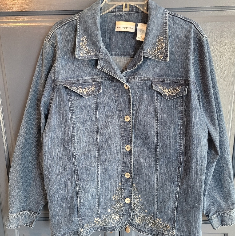 Alfred Dunner Blue Jean Jacket Weskit Rhinestone Accents Pockets Plus 20W